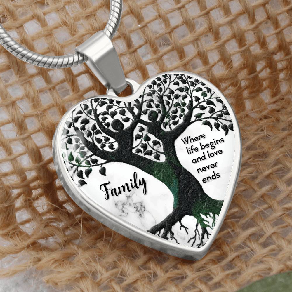 Family Where Life Begins Engraved Heart Necklace