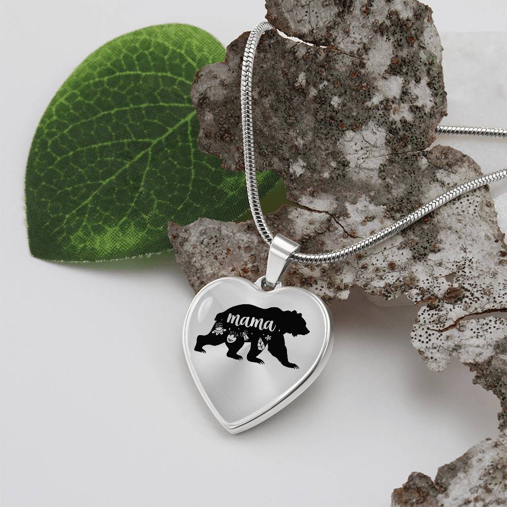 Mama Bear Engraved Heart Necklace