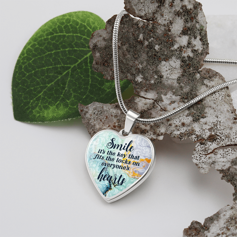 Smile Is the Key Engraved Heart Necklace