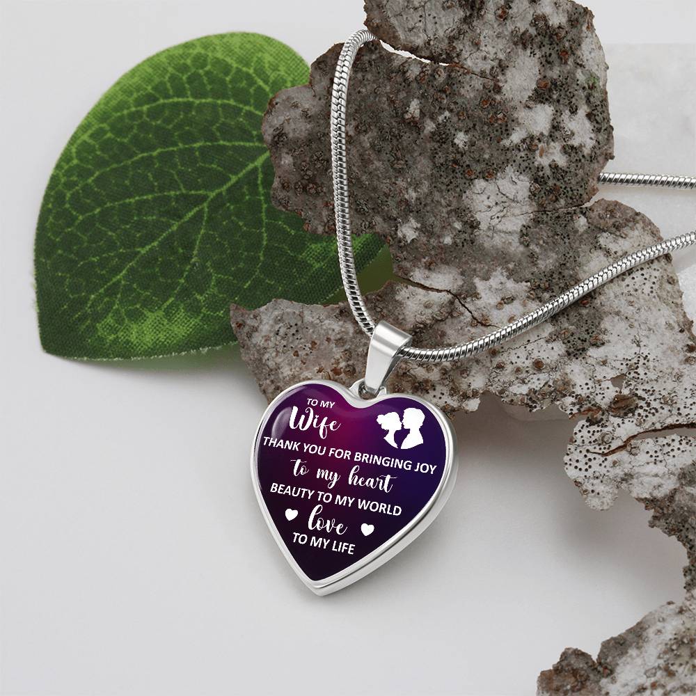 Thank You for Bringing Joy to My Heart Wife Engraved Heart Necklace