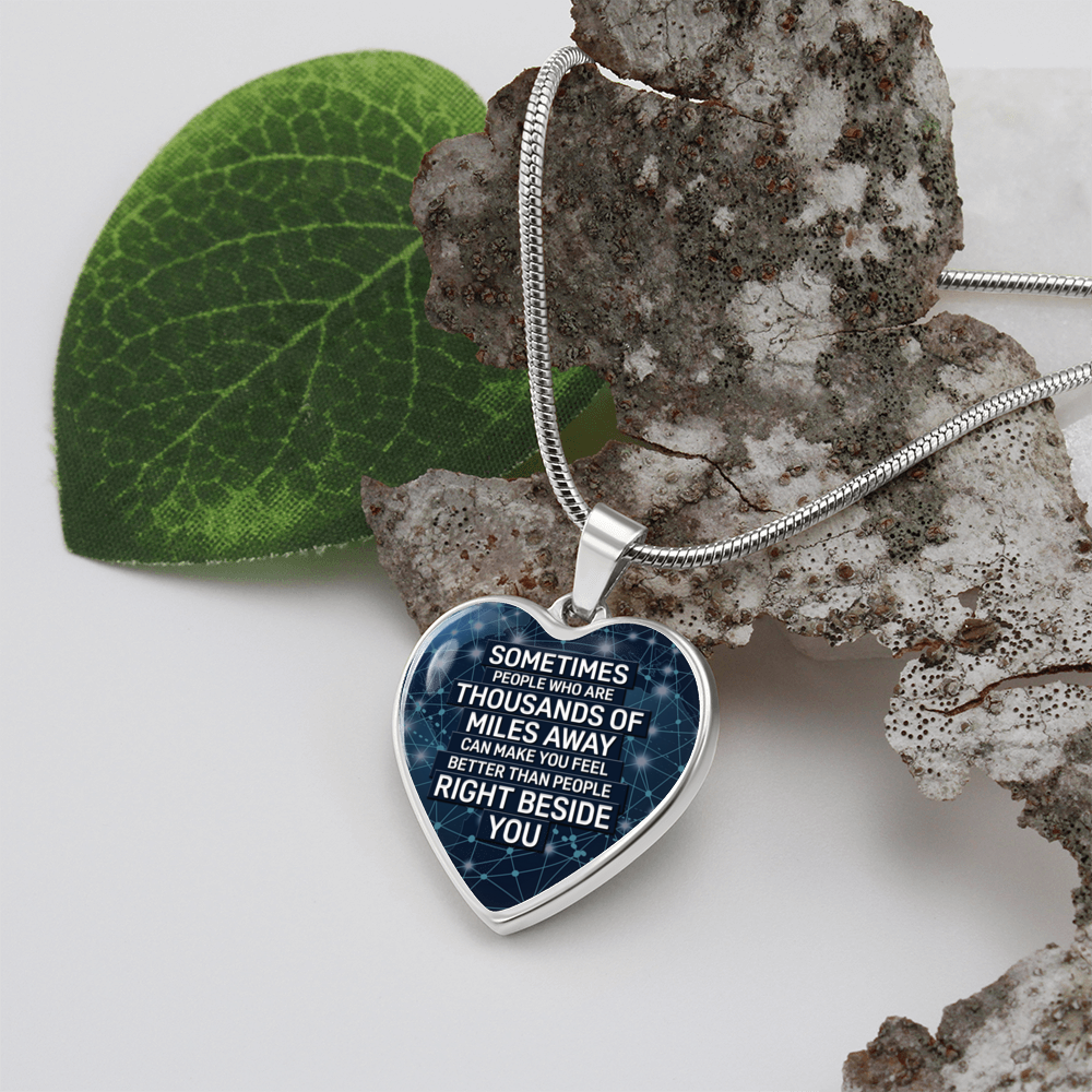 Thousands of Miles Away Engraved Heart Necklace