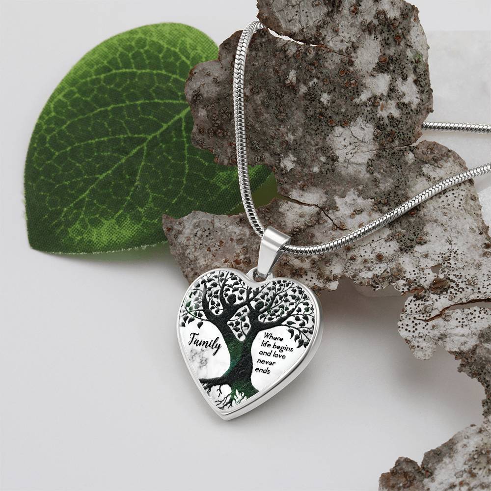 Family Where Life Begins Engraved Heart Necklace