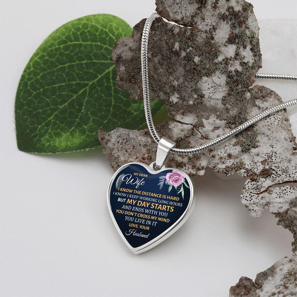 My Day Starts and Ends With You Wife Engraved Heart Necklace