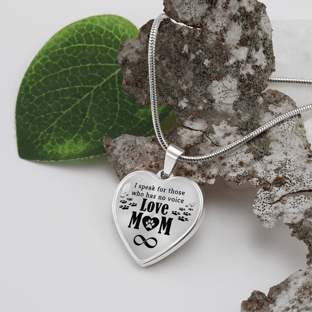 I Speak for Those Who Have No Voice Engraved Heart Necklace