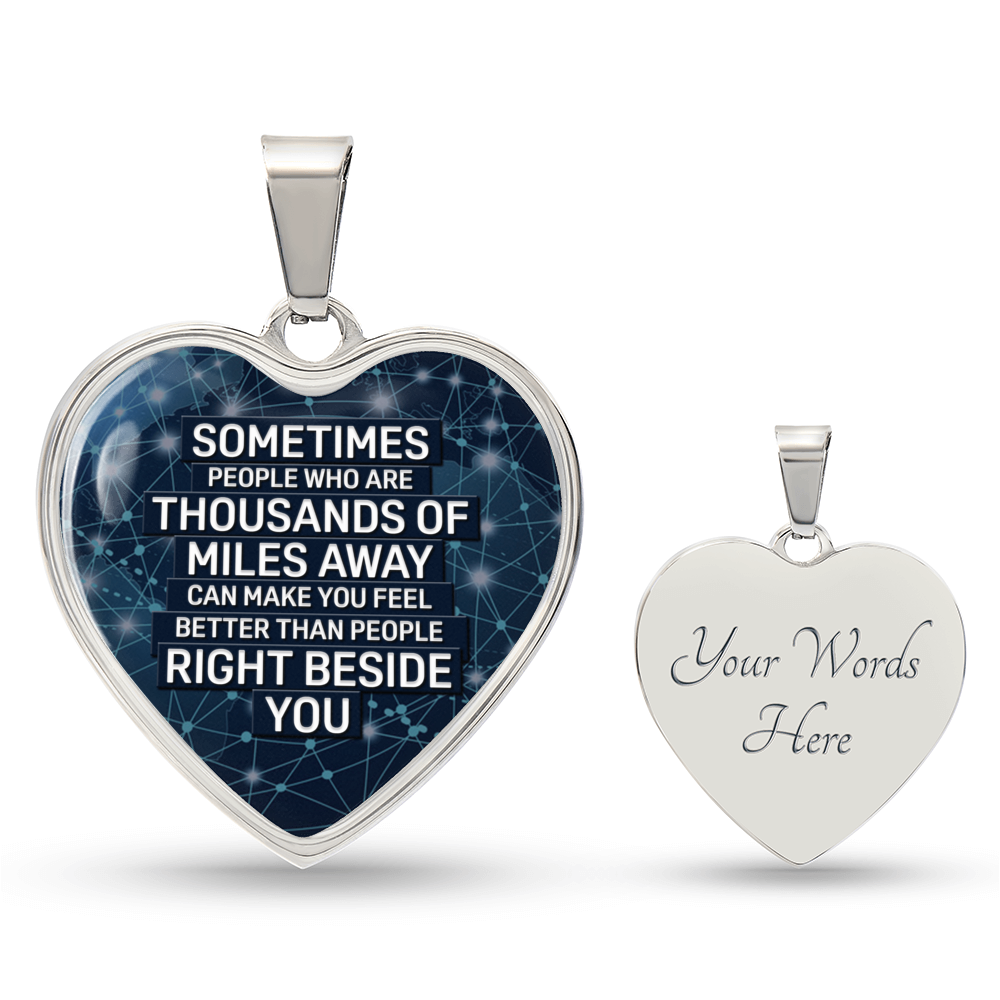 Thousands of Miles Away Engraved Heart Necklace