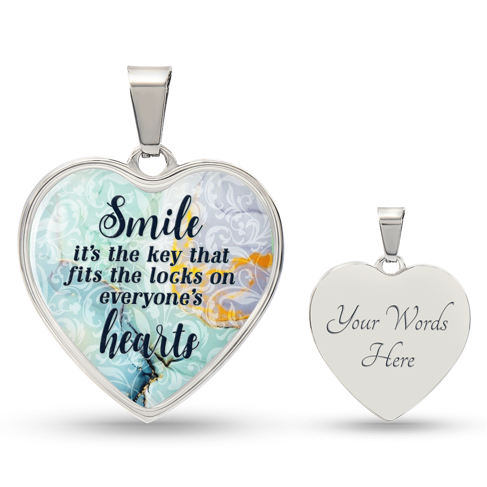 Smile Is the Key Engraved Heart Necklace
