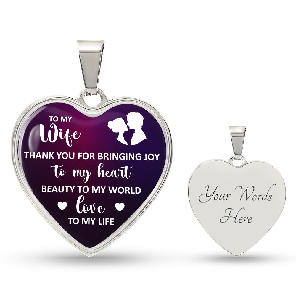 Thank You for Bringing Joy to My Heart Wife Engraved Heart Necklace