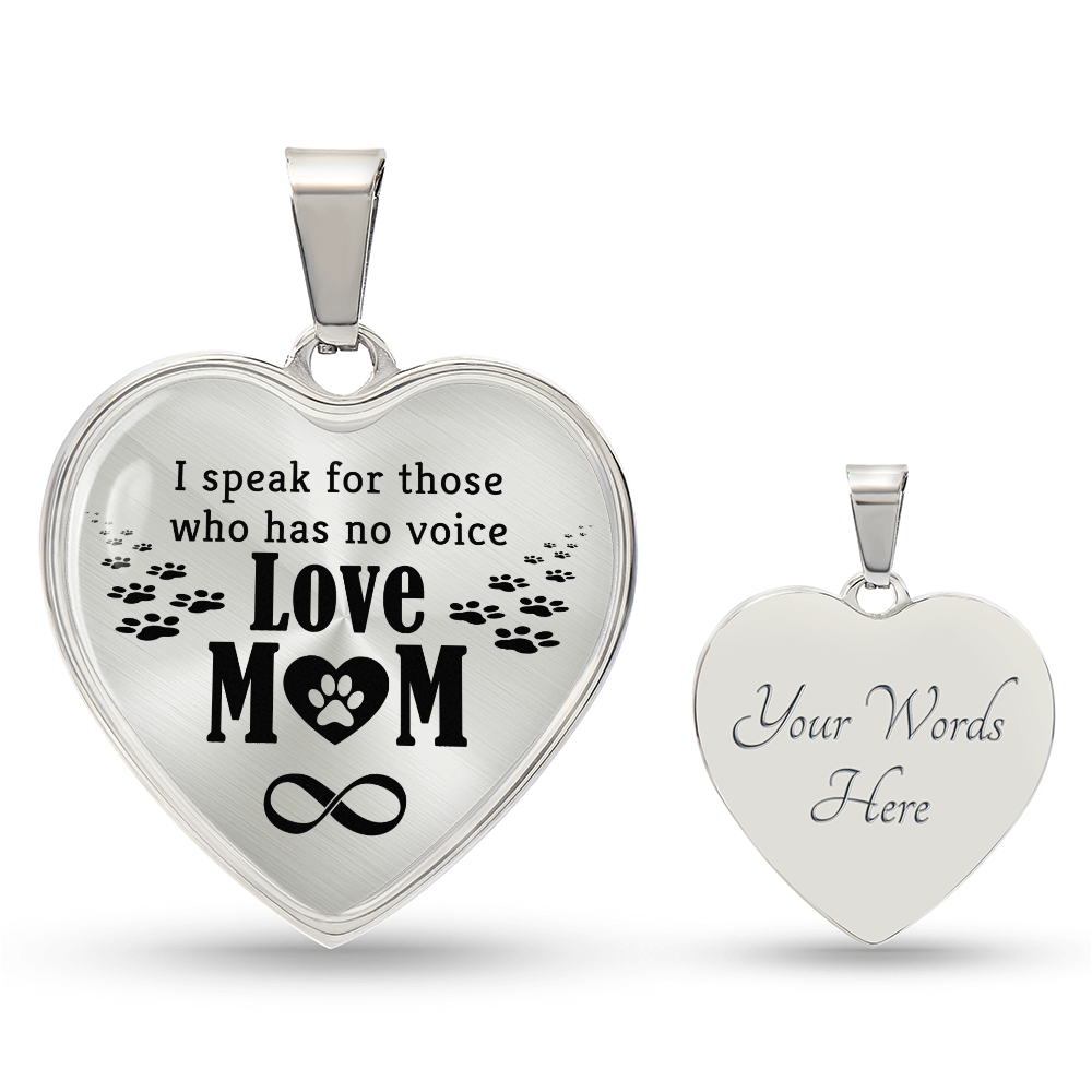 I Speak for Those Who Have No Voice Engraved Heart Necklace