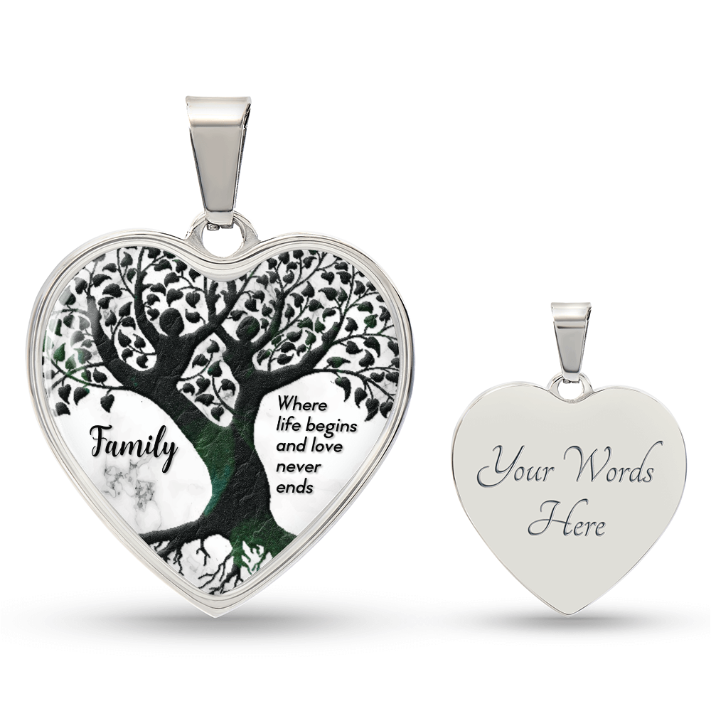 Family Where Life Begins Engraved Heart Necklace