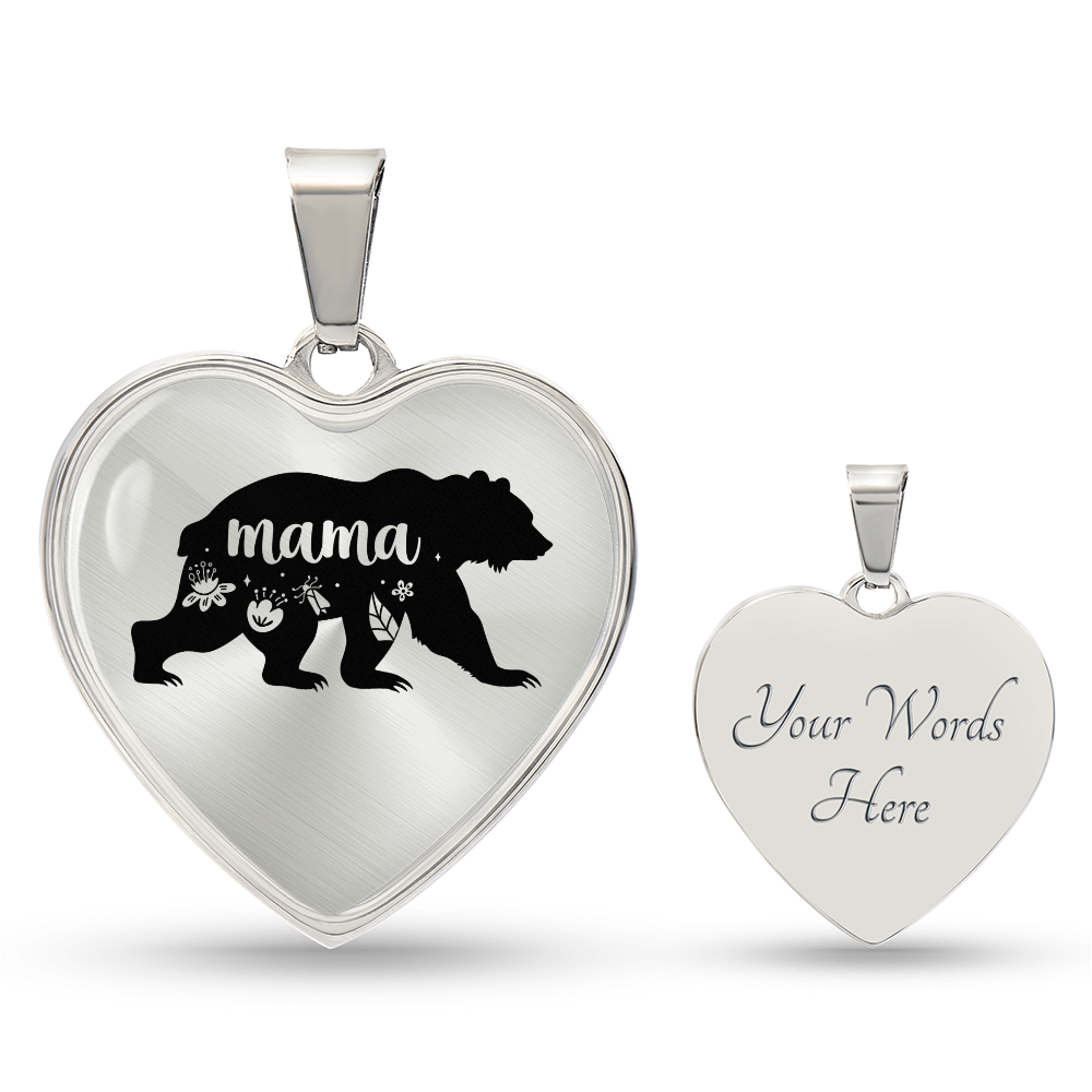 Mama Bear Engraved Heart Necklace