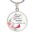 His Eye on the Sparrow He Watches Me Circle Necklace