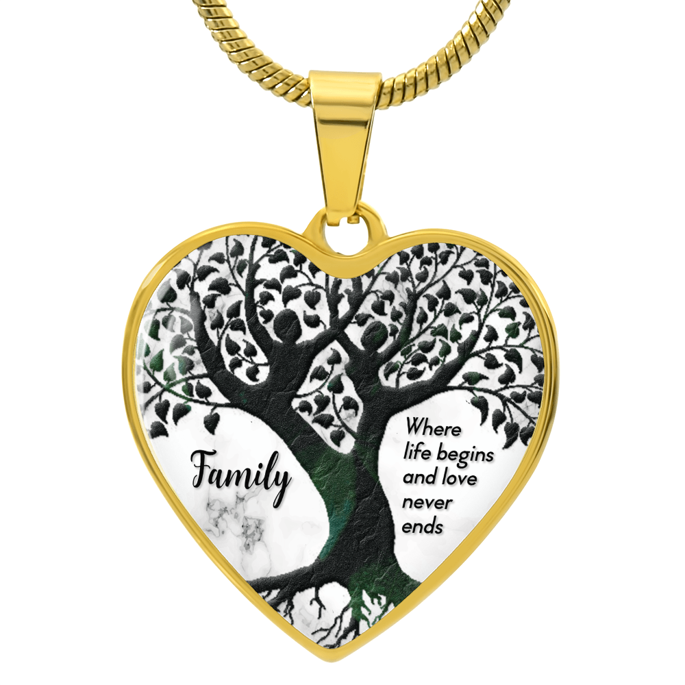 Family Where Life Begins Engraved Heart Necklace