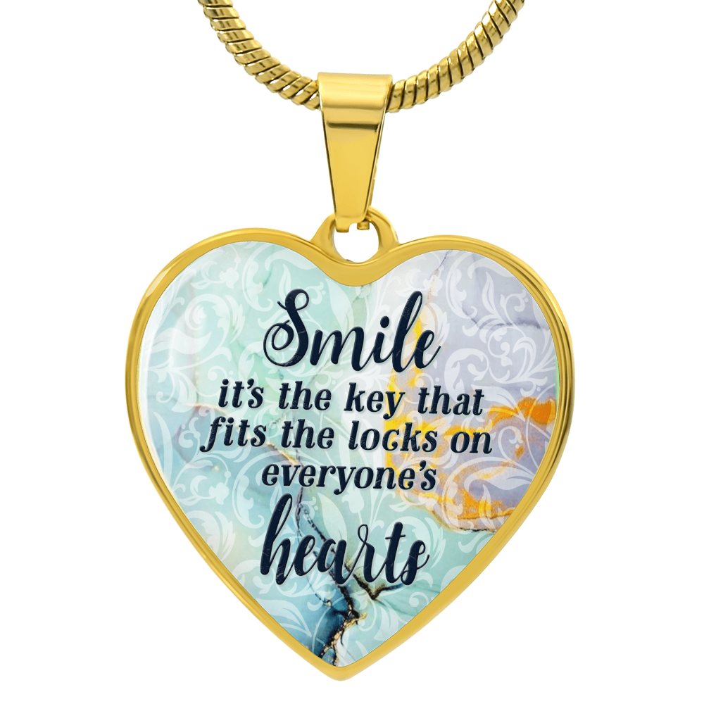 Smile Is the Key Engraved Heart Necklace