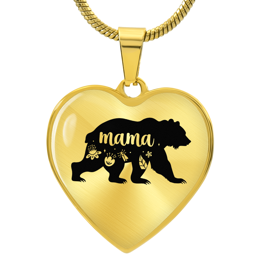 Mama Bear Engraved Heart Necklace