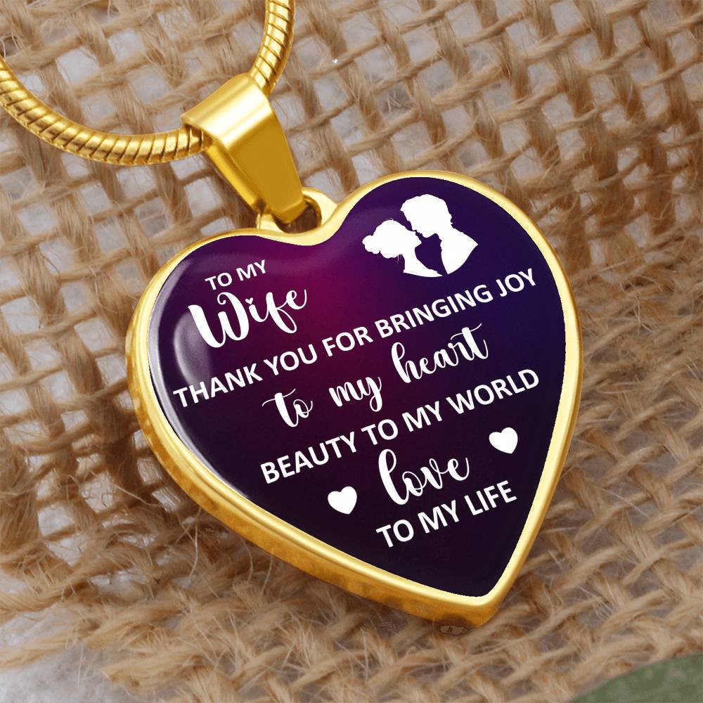 Thank You for Bringing Joy to My Heart Wife Engraved Heart Necklace