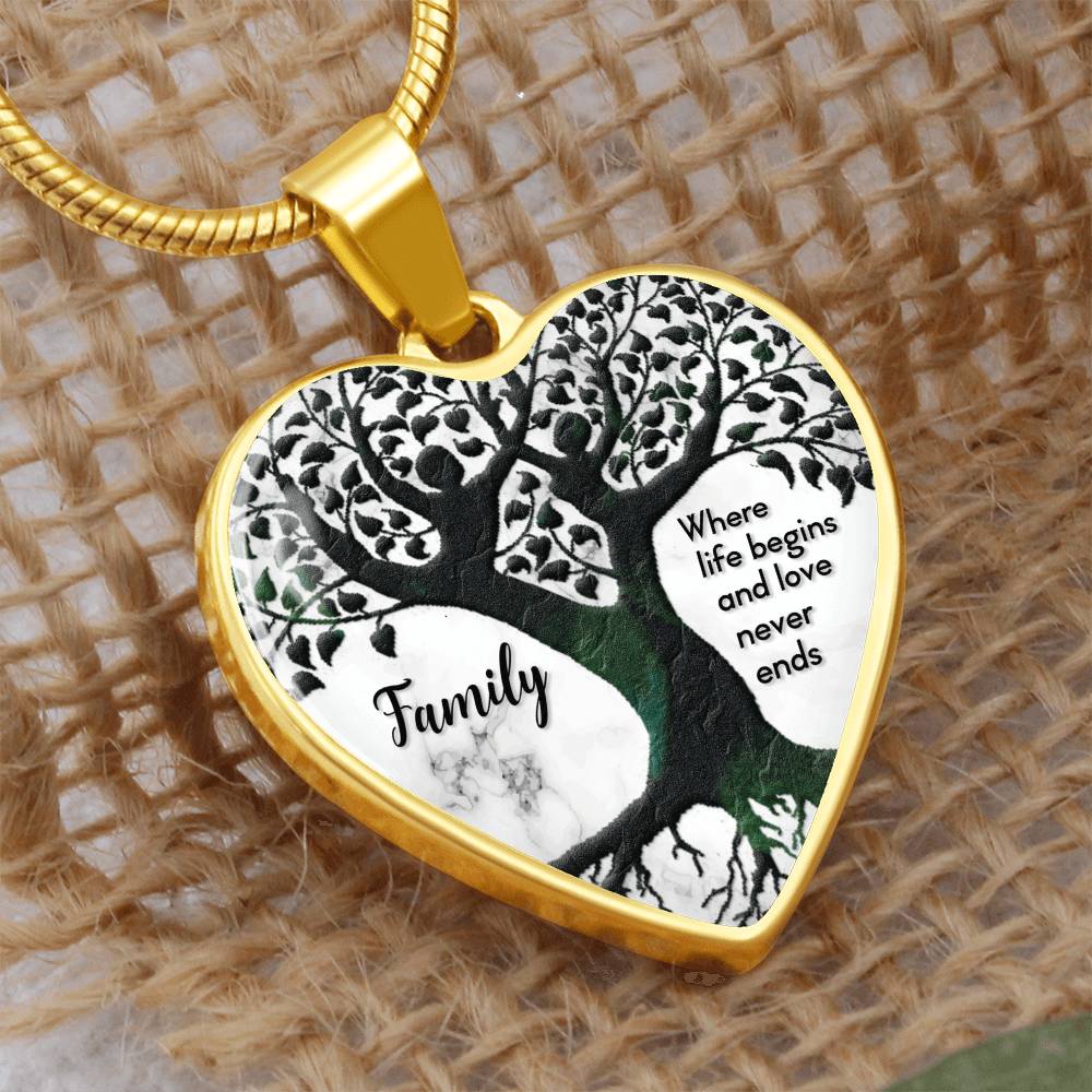 Family Where Life Begins Engraved Heart Necklace