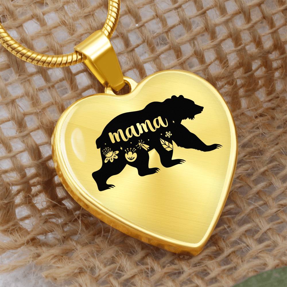 Mama Bear Engraved Heart Necklace