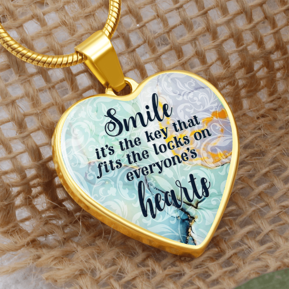Smile Is the Key Engraved Heart Necklace