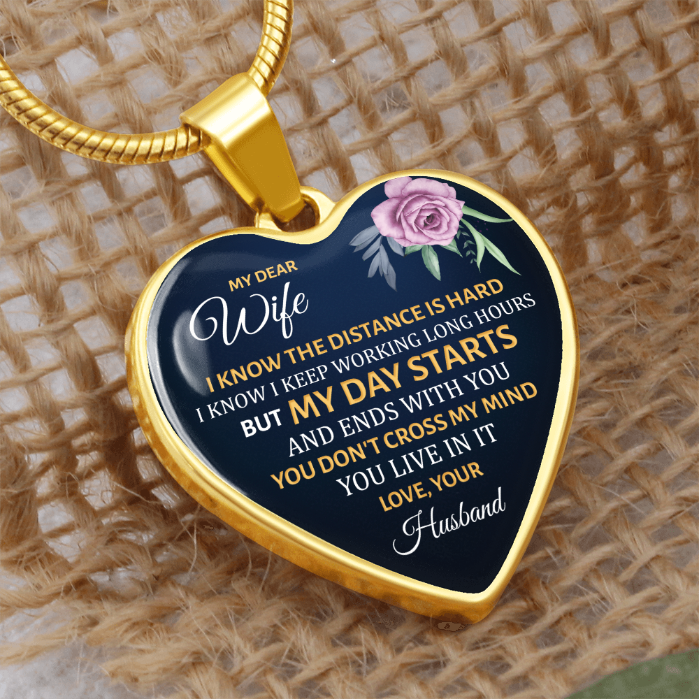 My Day Starts and Ends With You Wife Engraved Heart Necklace