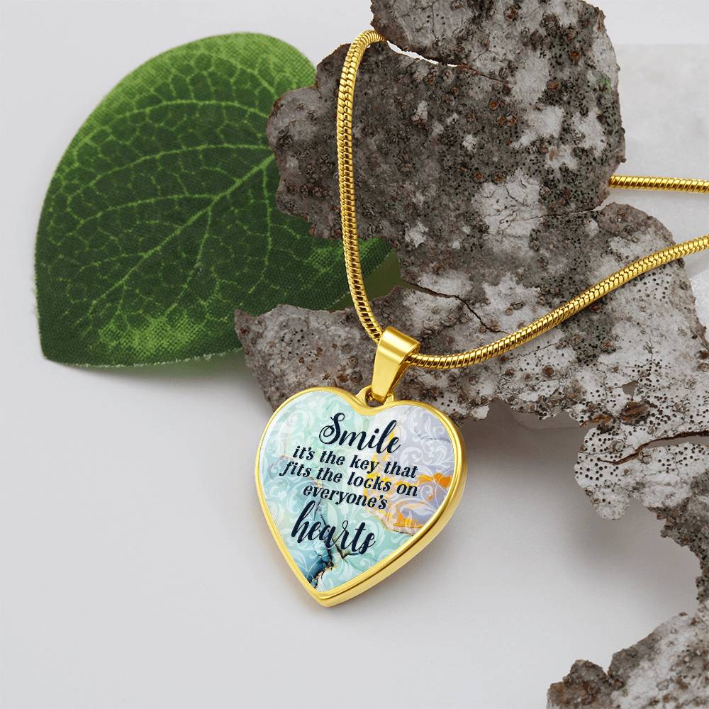 Smile Is the Key Engraved Heart Necklace