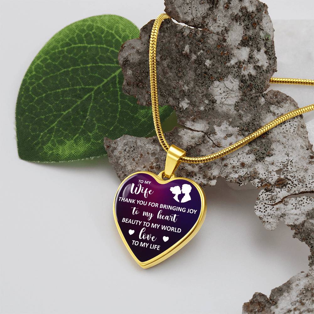 Thank You for Bringing Joy to My Heart Wife Engraved Heart Necklace