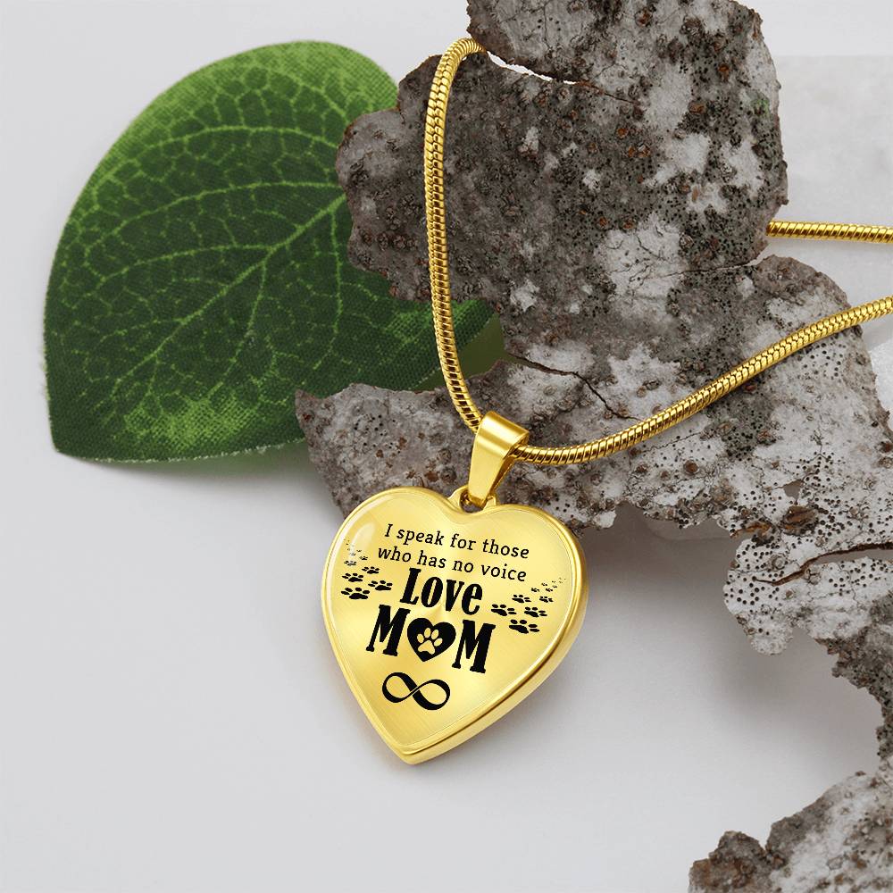 I Speak for Those Who Have No Voice Engraved Heart Necklace