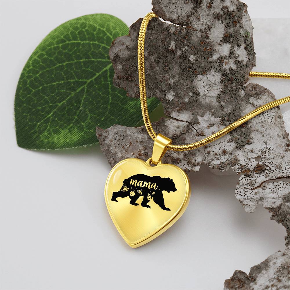 Mama Bear Engraved Heart Necklace