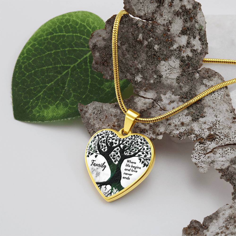 Family Where Life Begins Engraved Heart Necklace