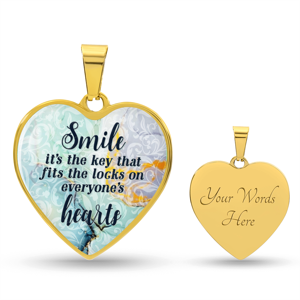 Smile Is the Key Engraved Heart Necklace