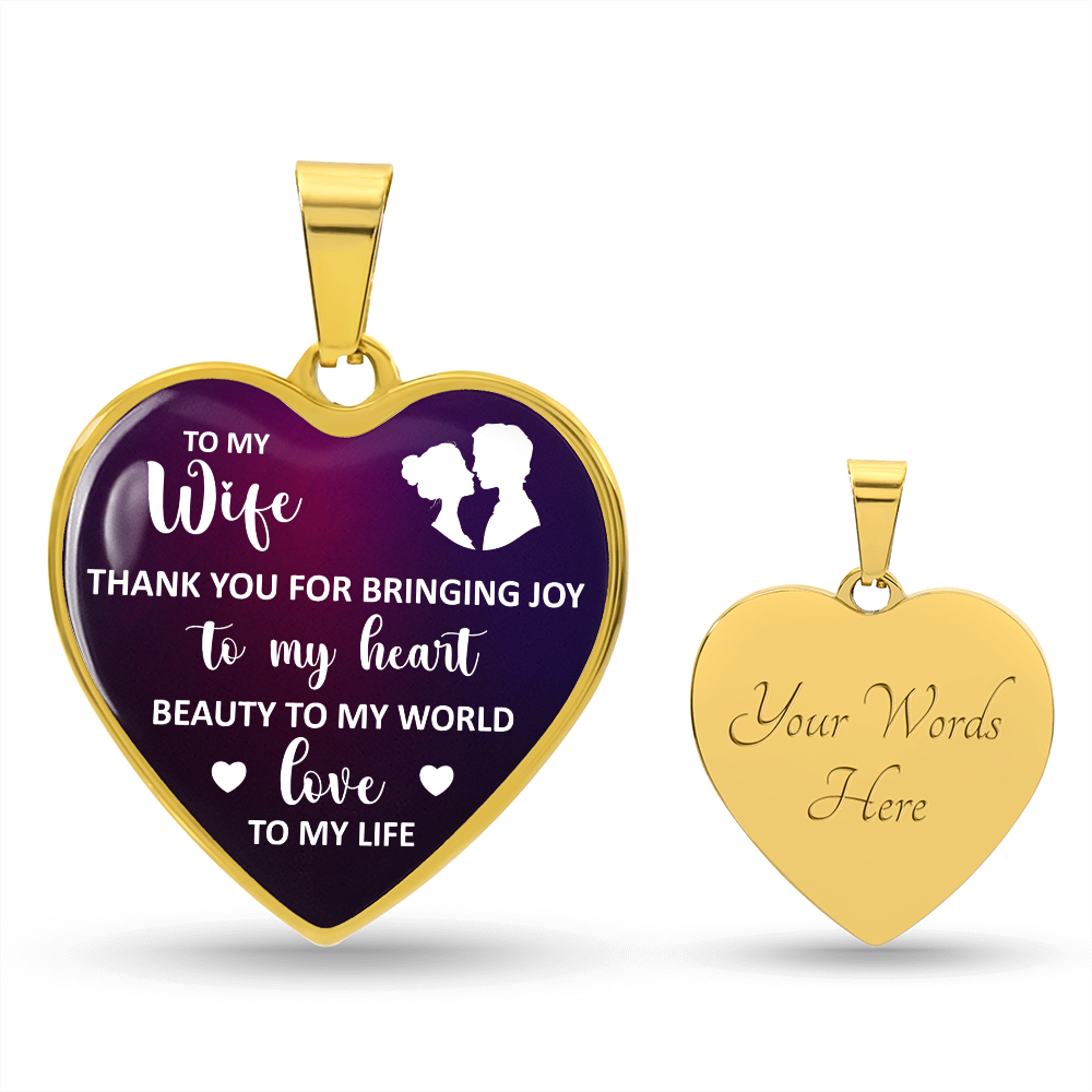 Thank You for Bringing Joy to My Heart Wife Engraved Heart Necklace