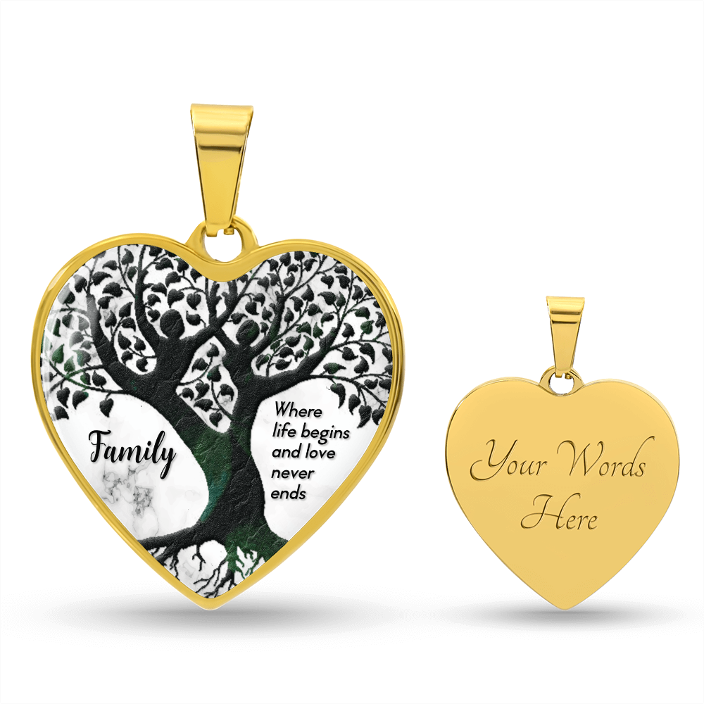 Family Where Life Begins Engraved Heart Necklace