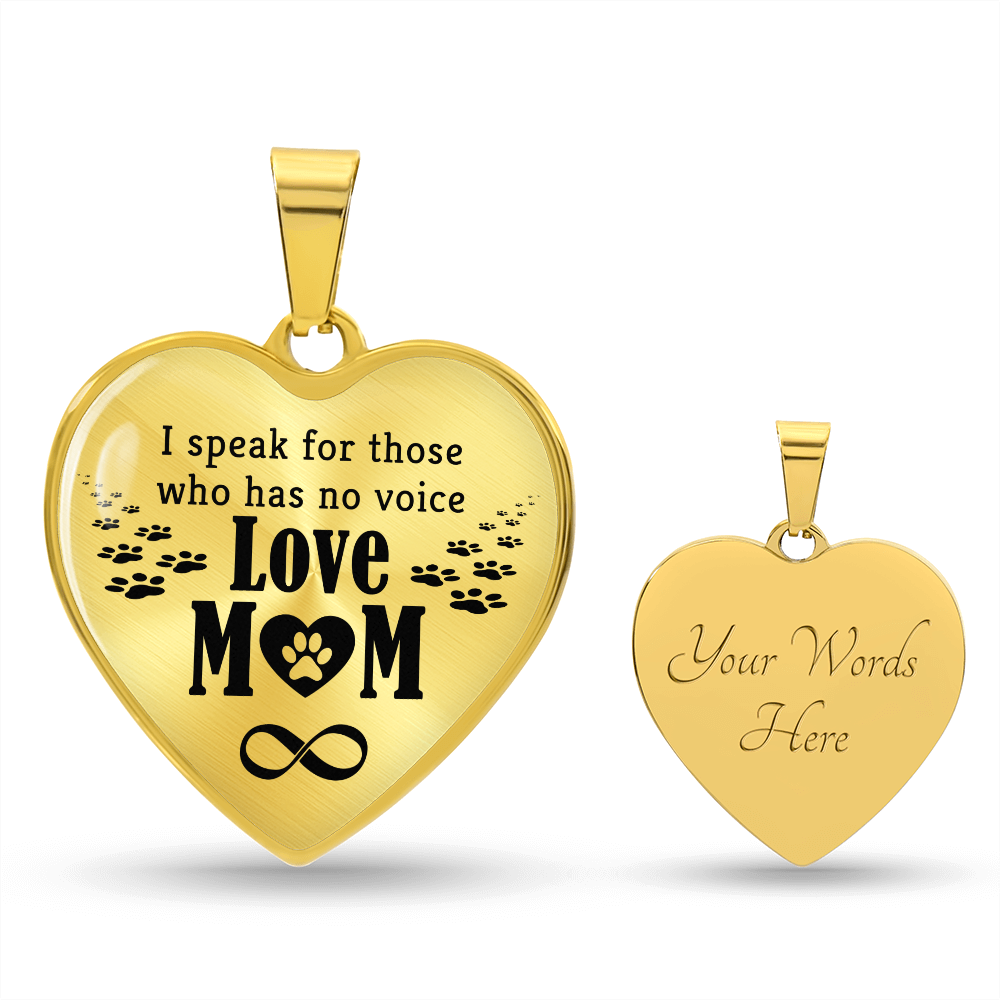 I Speak for Those Who Have No Voice Engraved Heart Necklace