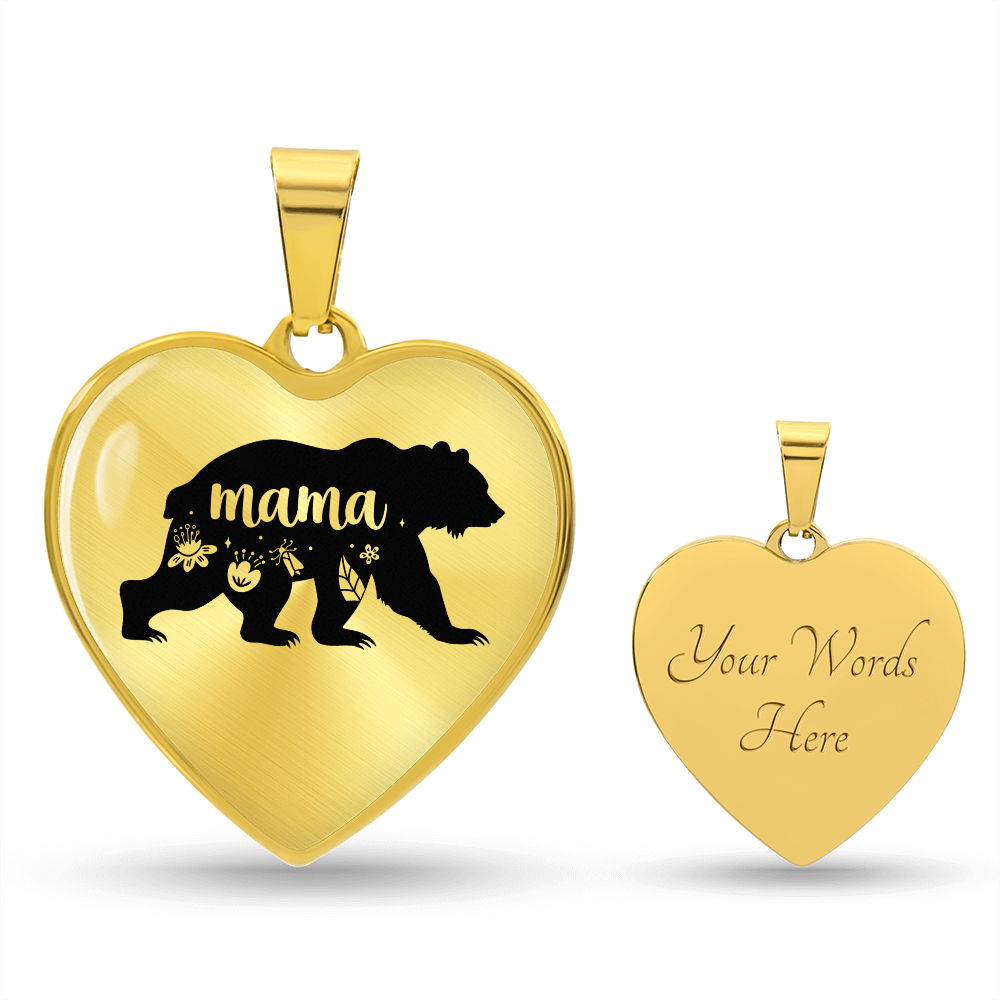 Mama Bear Engraved Heart Necklace