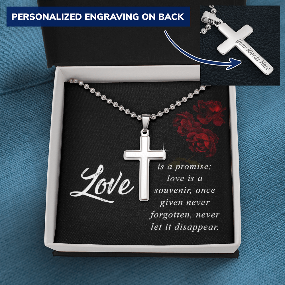 Love Is a Promise Never Forgotten Personalised Cross Necklace with Ball Chain