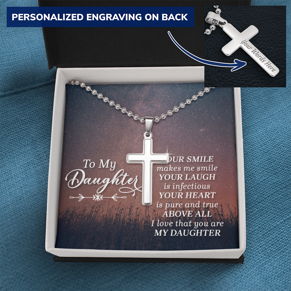 To My Daughter Your Heart Is Pure and True Personalised Cross Necklace with Ball Chain