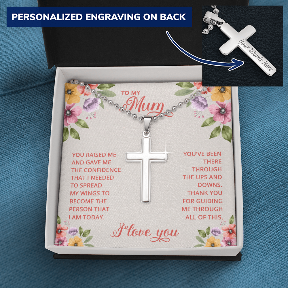 To My Mum Thank You for Guiding Me Personalised Cross Necklace with Ball Chain