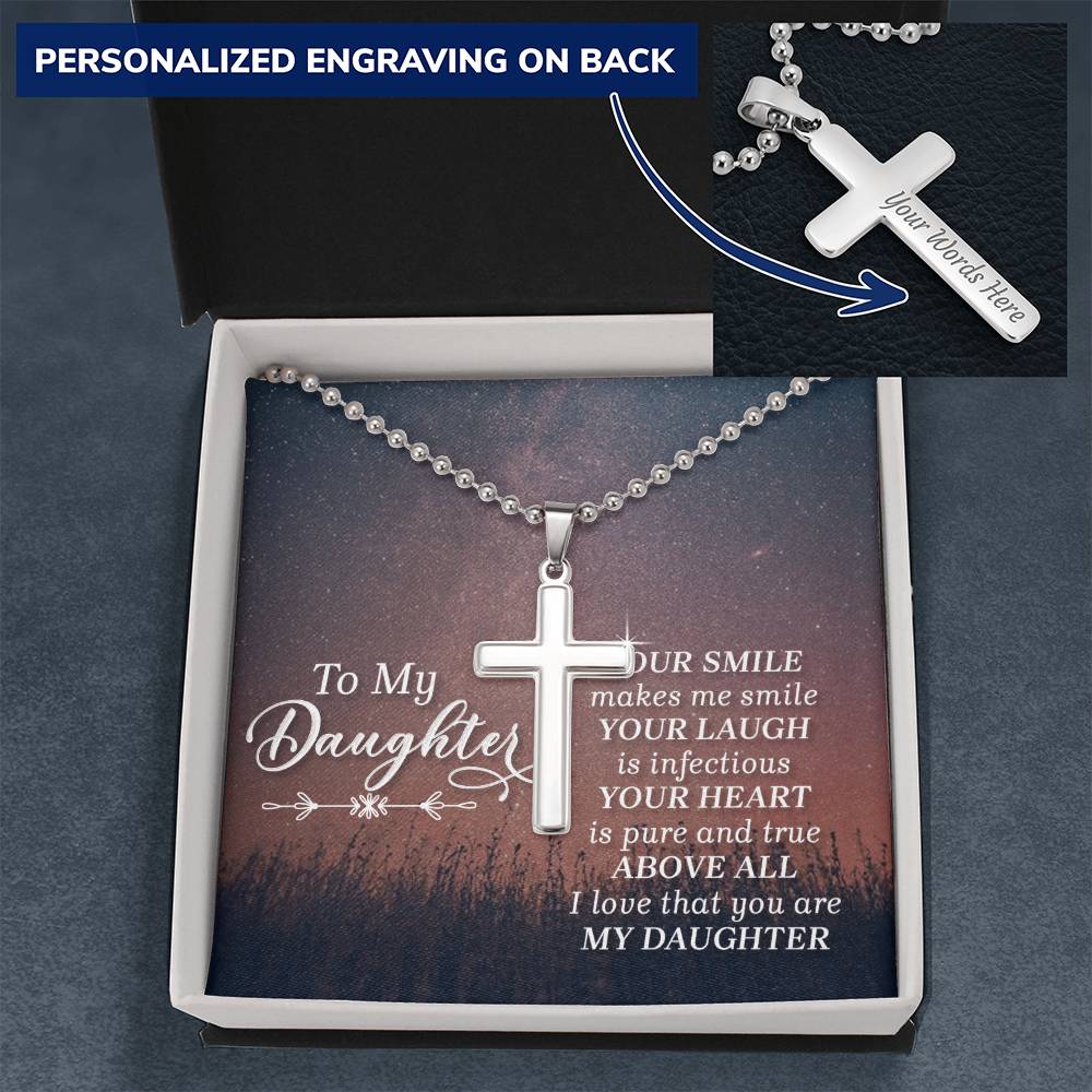 To My Daughter Your Heart Is Pure and True Personalised Cross Necklace with Ball Chain
