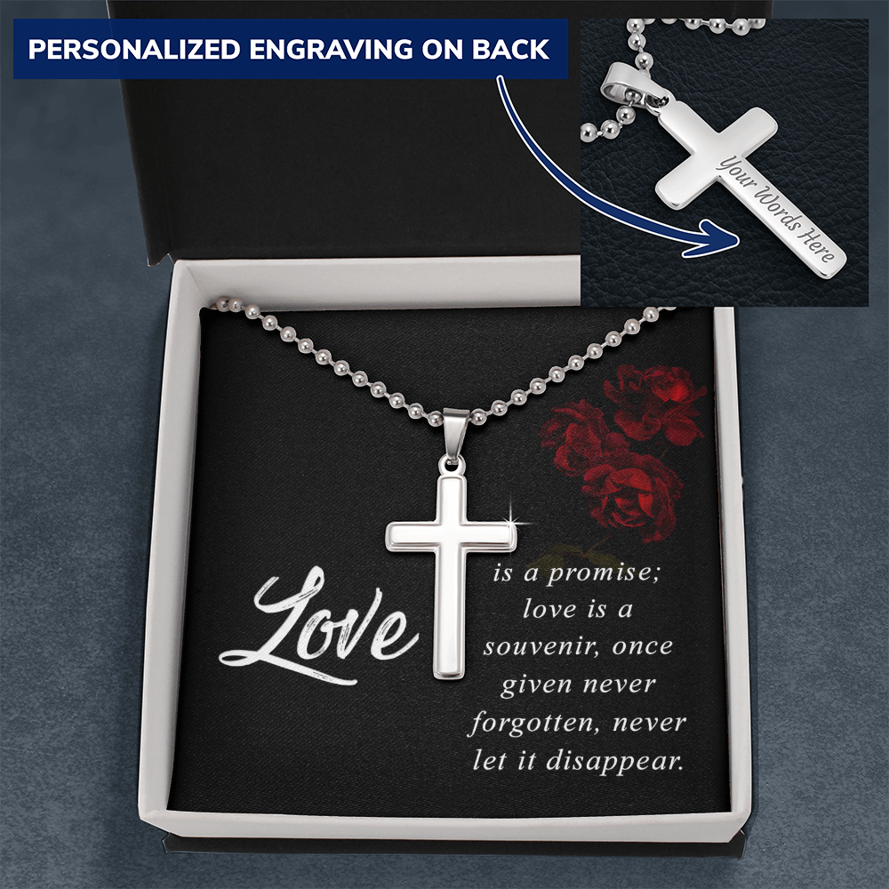 Love Is a Promise Never Forgotten Personalised Cross Necklace with Ball Chain