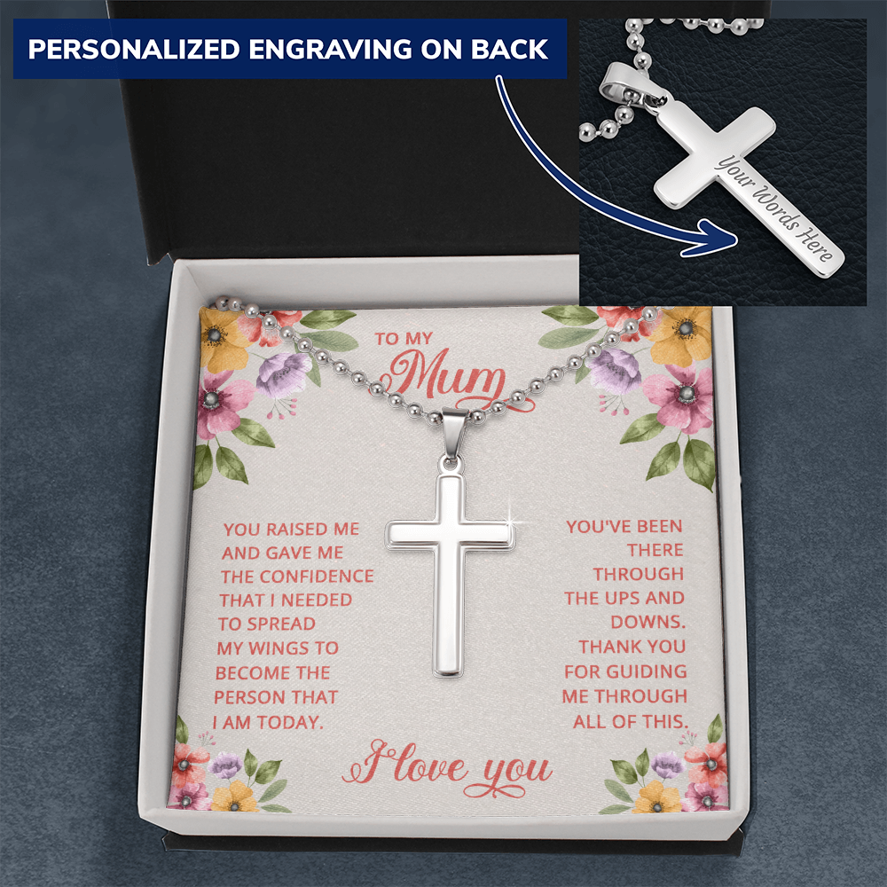 To My Mum Thank You for Guiding Me Personalised Cross Necklace with Ball Chain