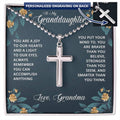 To My Granddaughter Braver Stronger Smarter Personalised Cross Necklace with Ball Chain