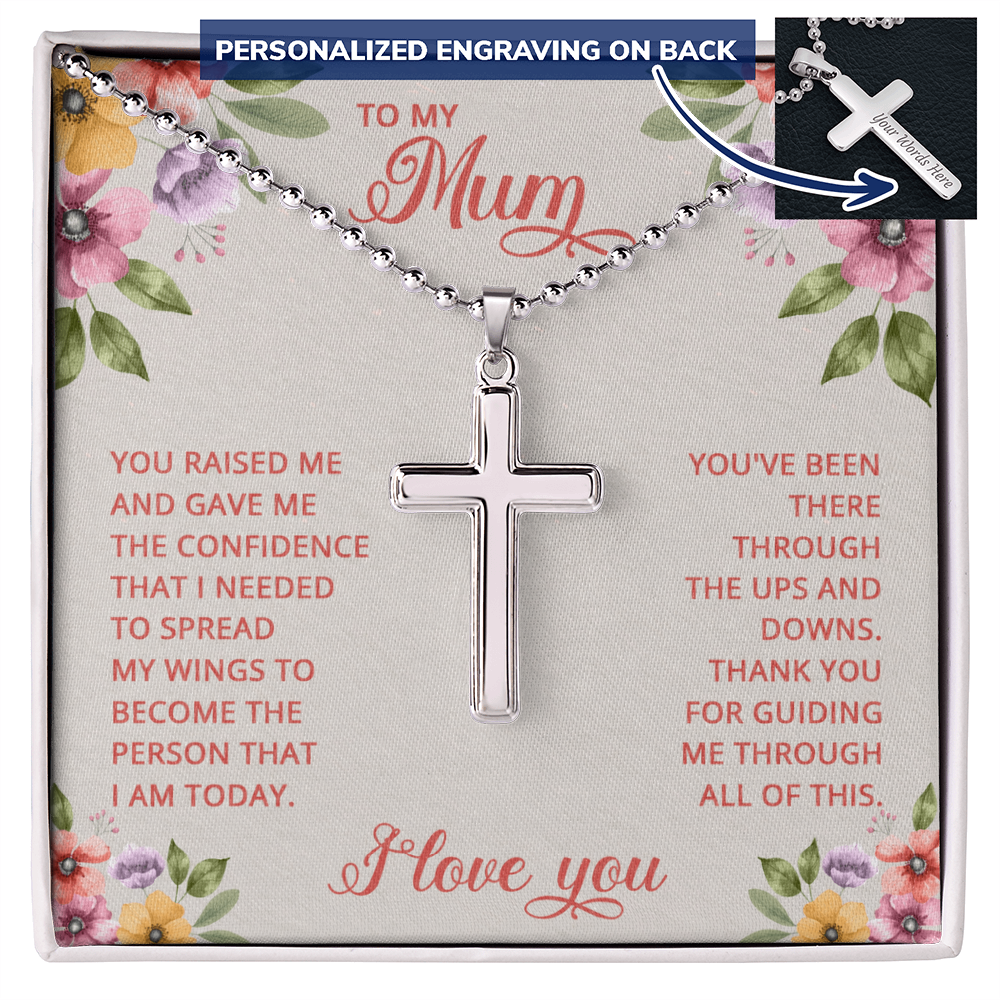 To My Mum Thank You for Guiding Me Personalised Cross Necklace with Ball Chain