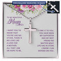 To My Beautiful Mum No Love Like a Mother's Love Personalised Cross Necklace with Ball Chain