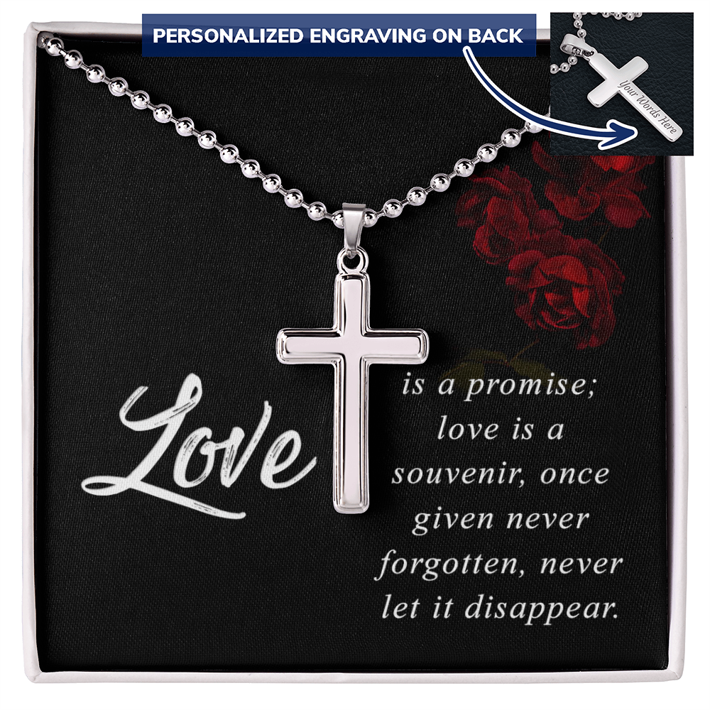 Love Is a Promise Never Forgotten Personalised Cross Necklace with Ball Chain