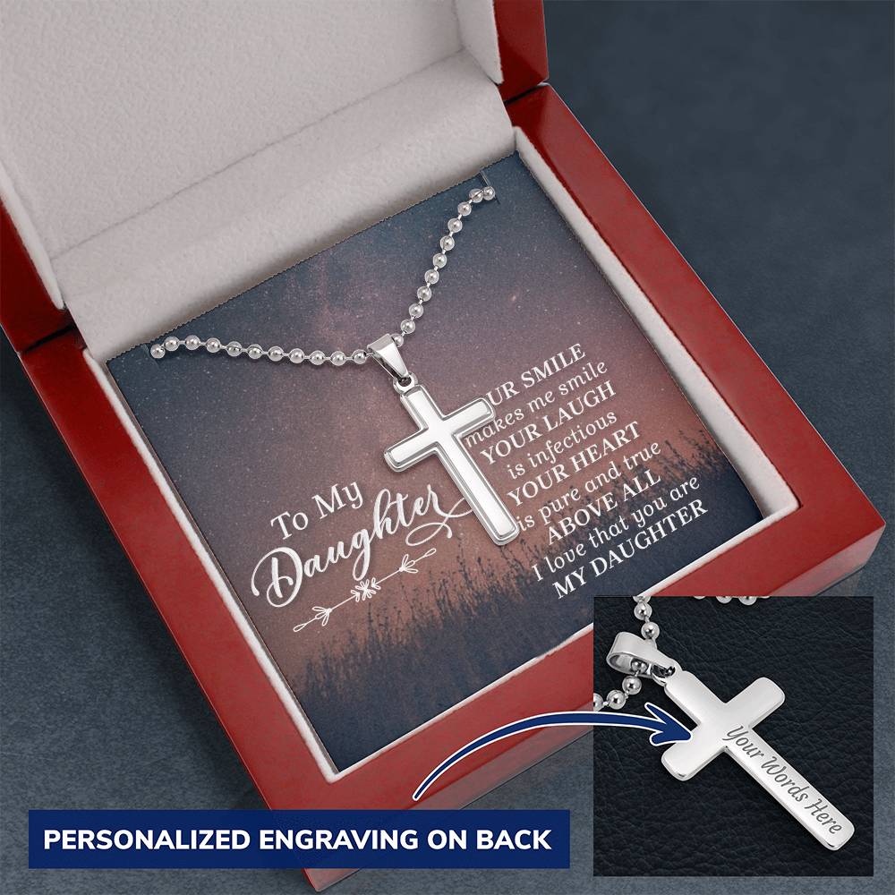 To My Daughter Your Heart Is Pure and True Personalised Cross Necklace with Ball Chain