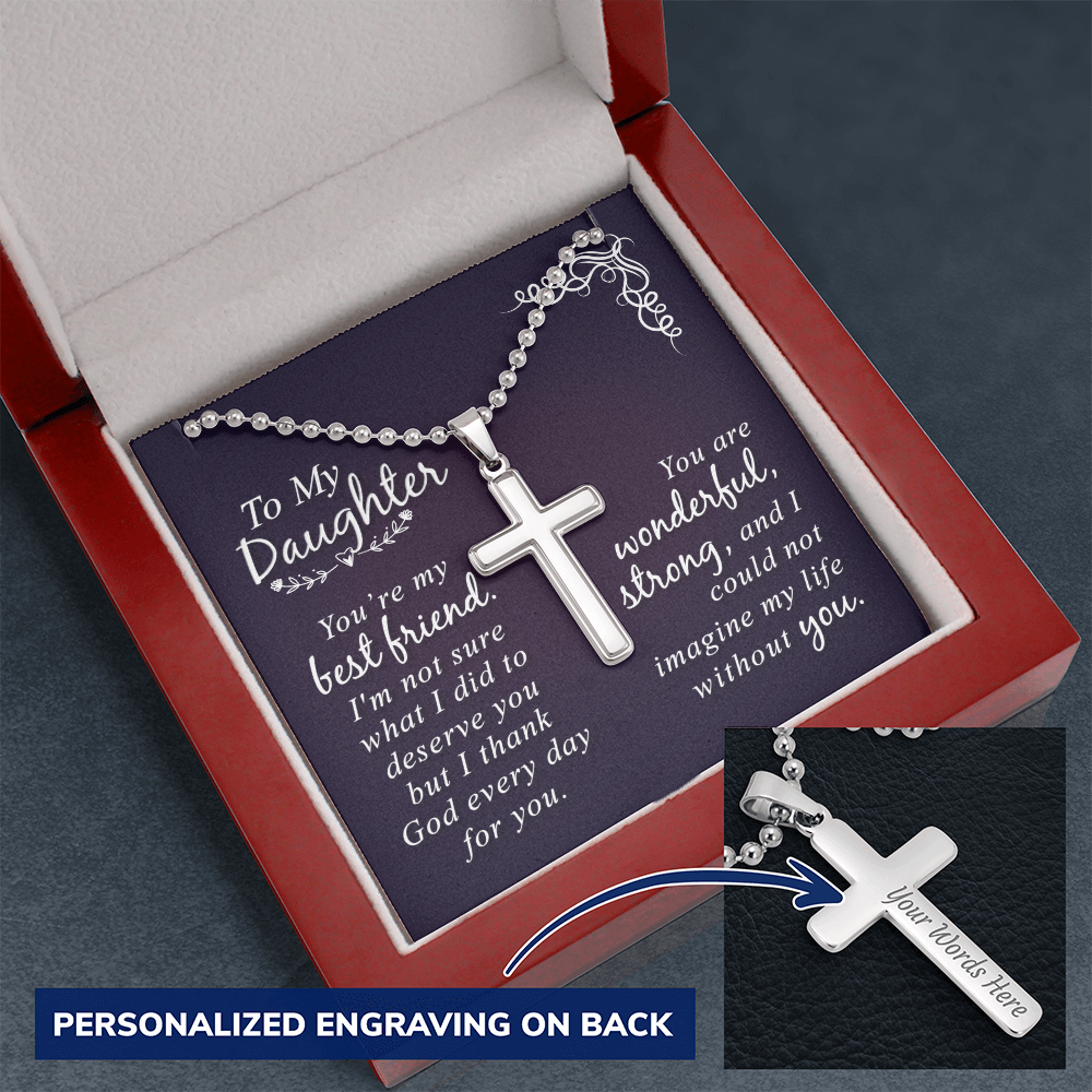 To My Daughter I Thank God Every Day for You Personalised Cross Necklace with Ball Chain