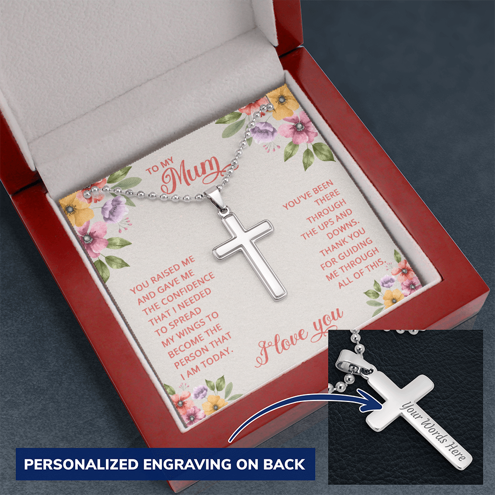 To My Mum Thank You for Guiding Me Personalised Cross Necklace with Ball Chain