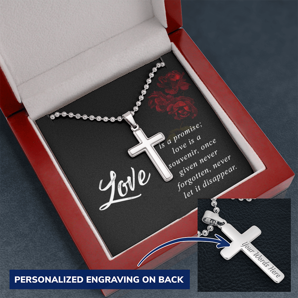 Love Is a Promise Never Forgotten Personalised Cross Necklace with Ball Chain