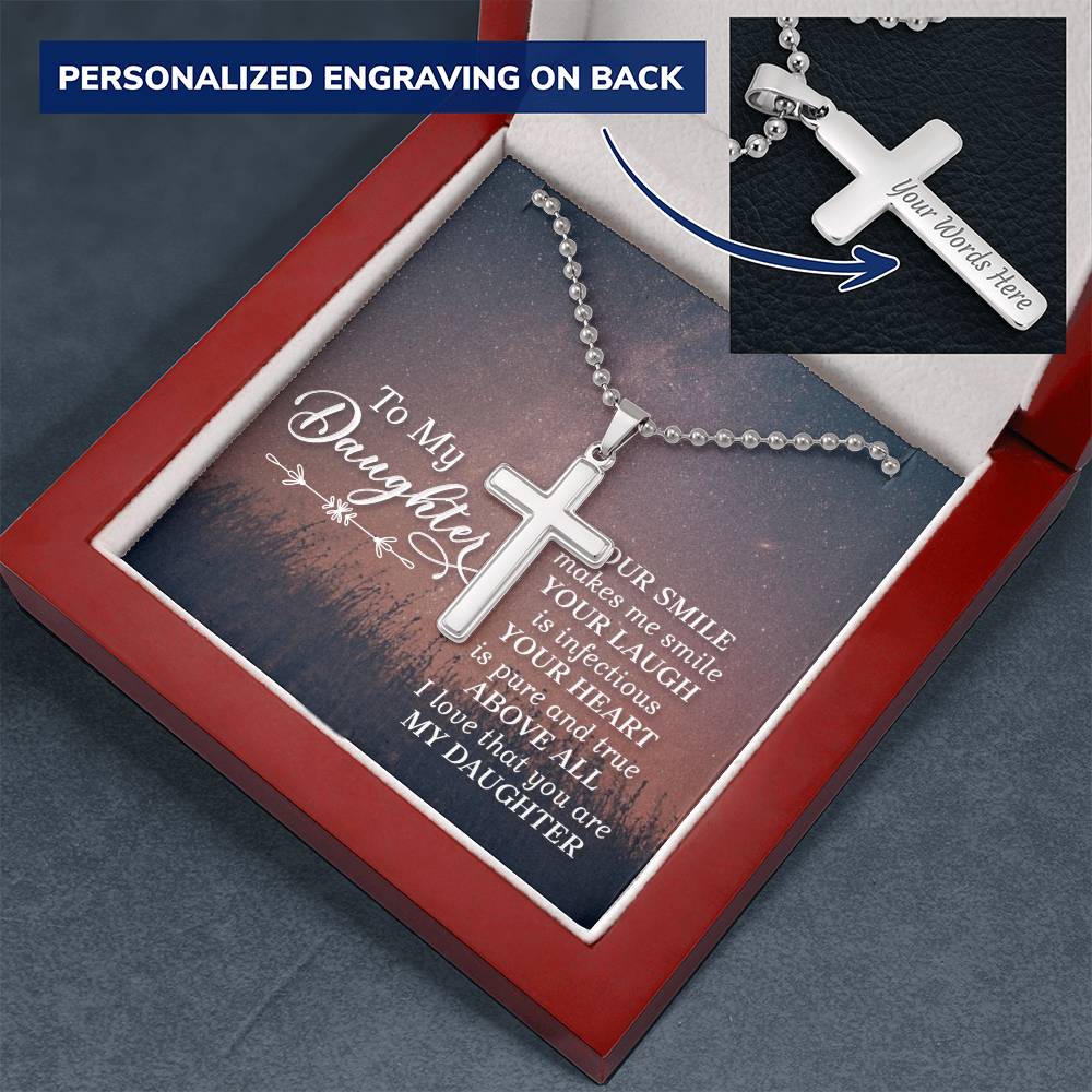 To My Daughter Your Heart Is Pure and True Personalised Cross Necklace with Ball Chain