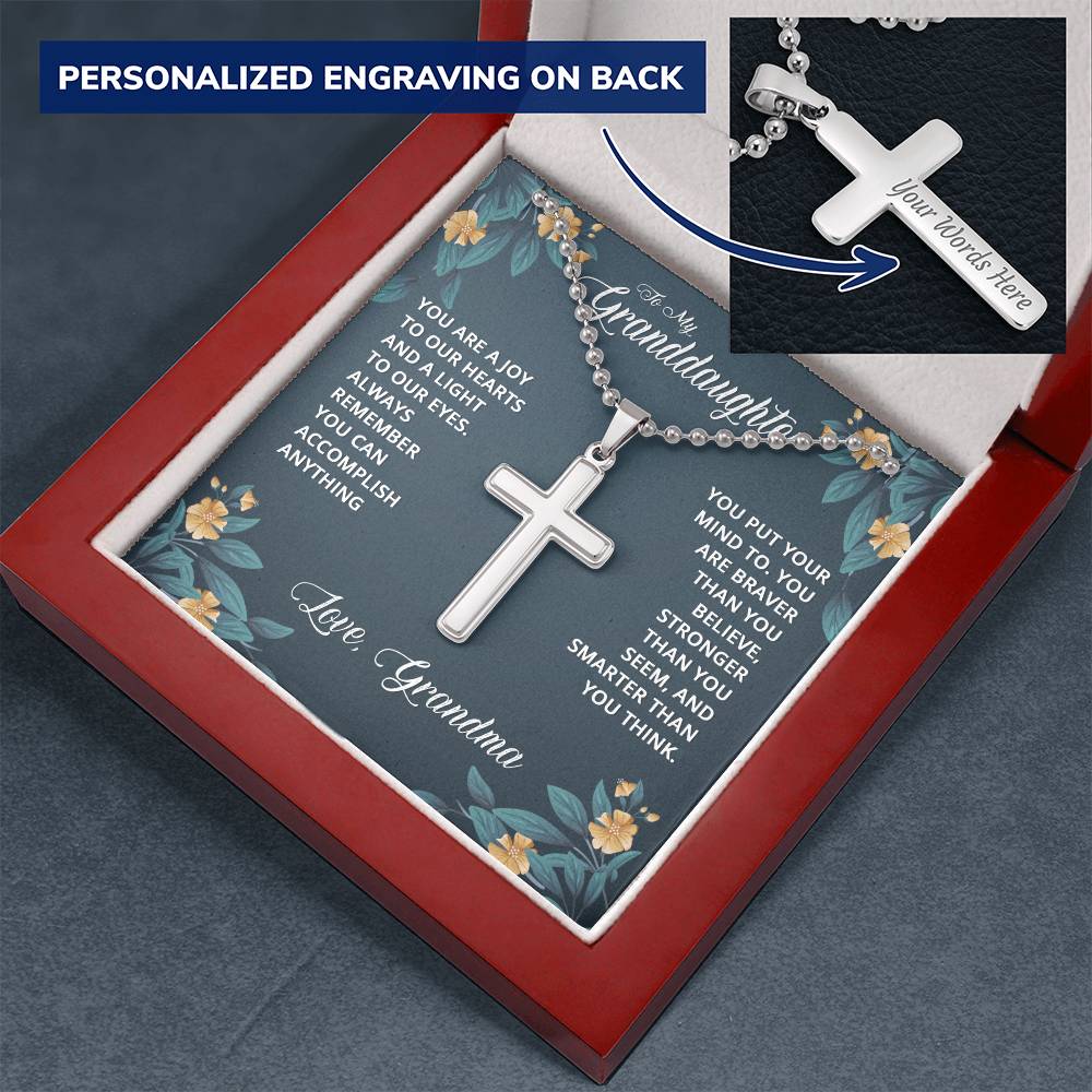 To My Granddaughter Braver Stronger Smarter Personalised Cross Necklace with Ball Chain