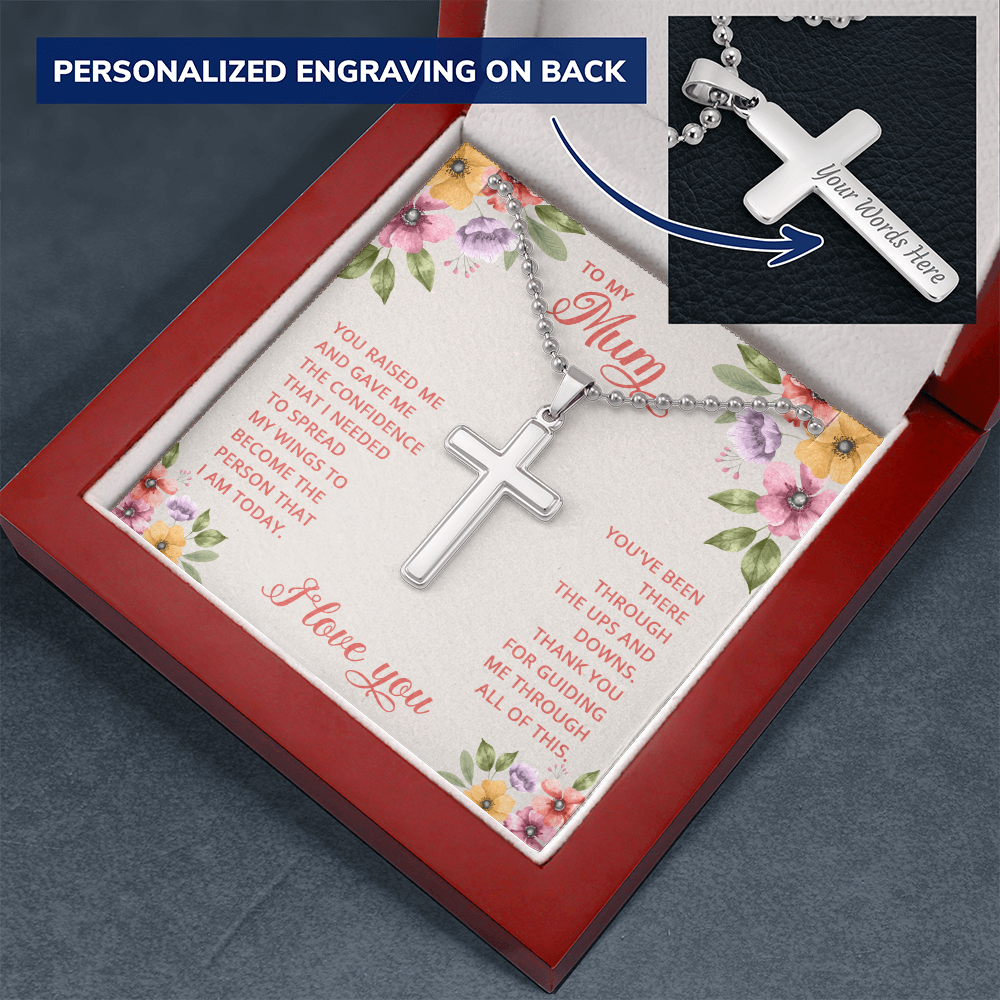 To My Mum Thank You for Guiding Me Personalised Cross Necklace with Ball Chain